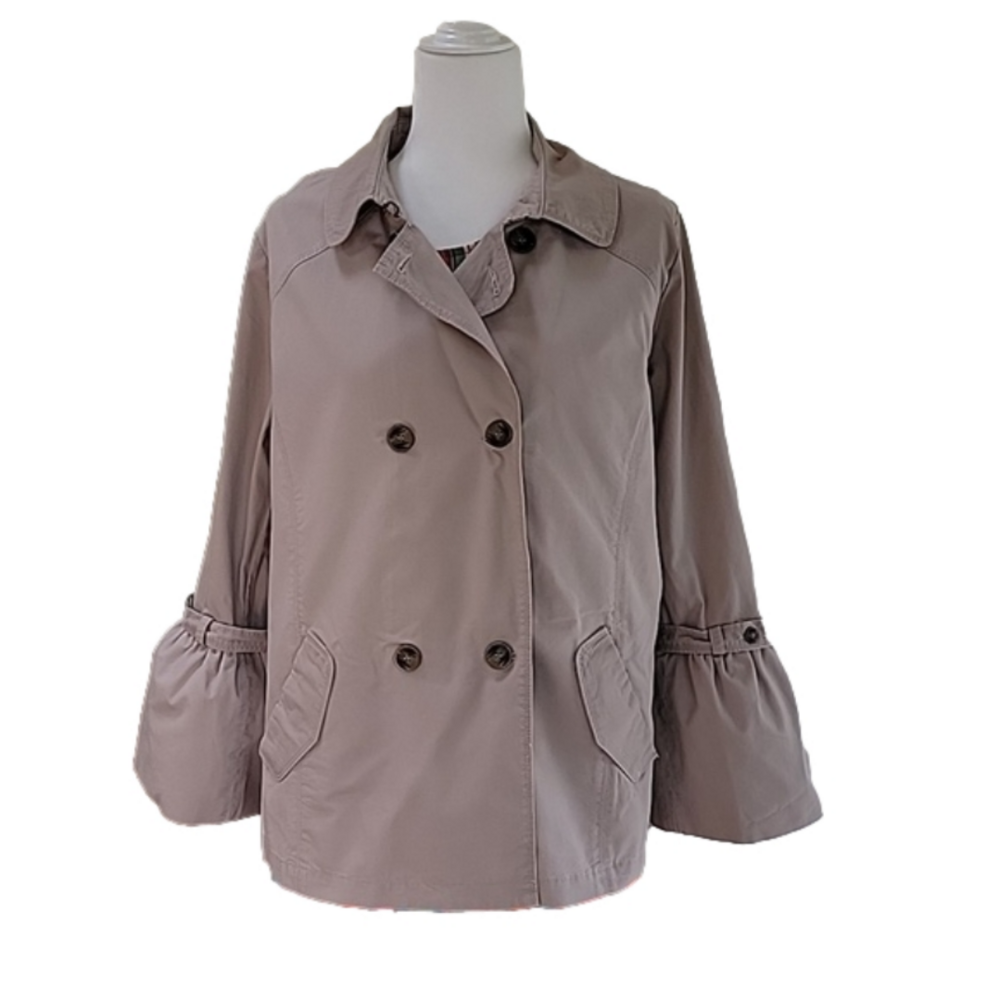 Democracy Tan Double Breasted Jacket with Bell Cuffs Size Medium EUC